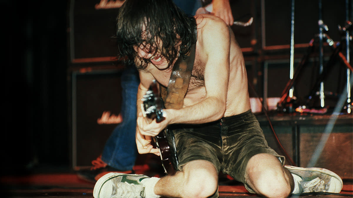  Angus Young, live onstage at the Los Angeles Colisseum in 1984 