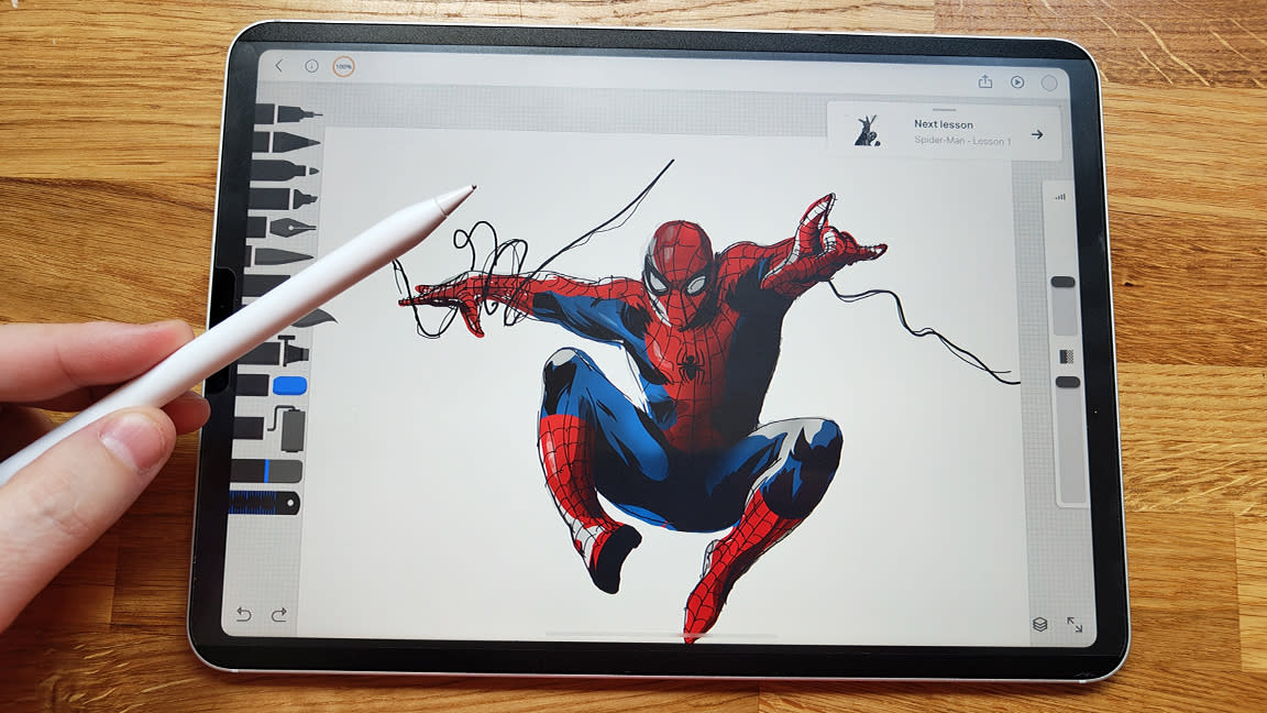  Drawing Desk app for iPad; a drawing of Spider-Man. 