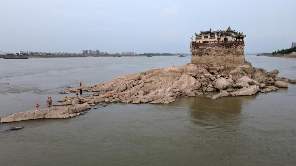 guanyin pavilion reappears from underwater in ezhou