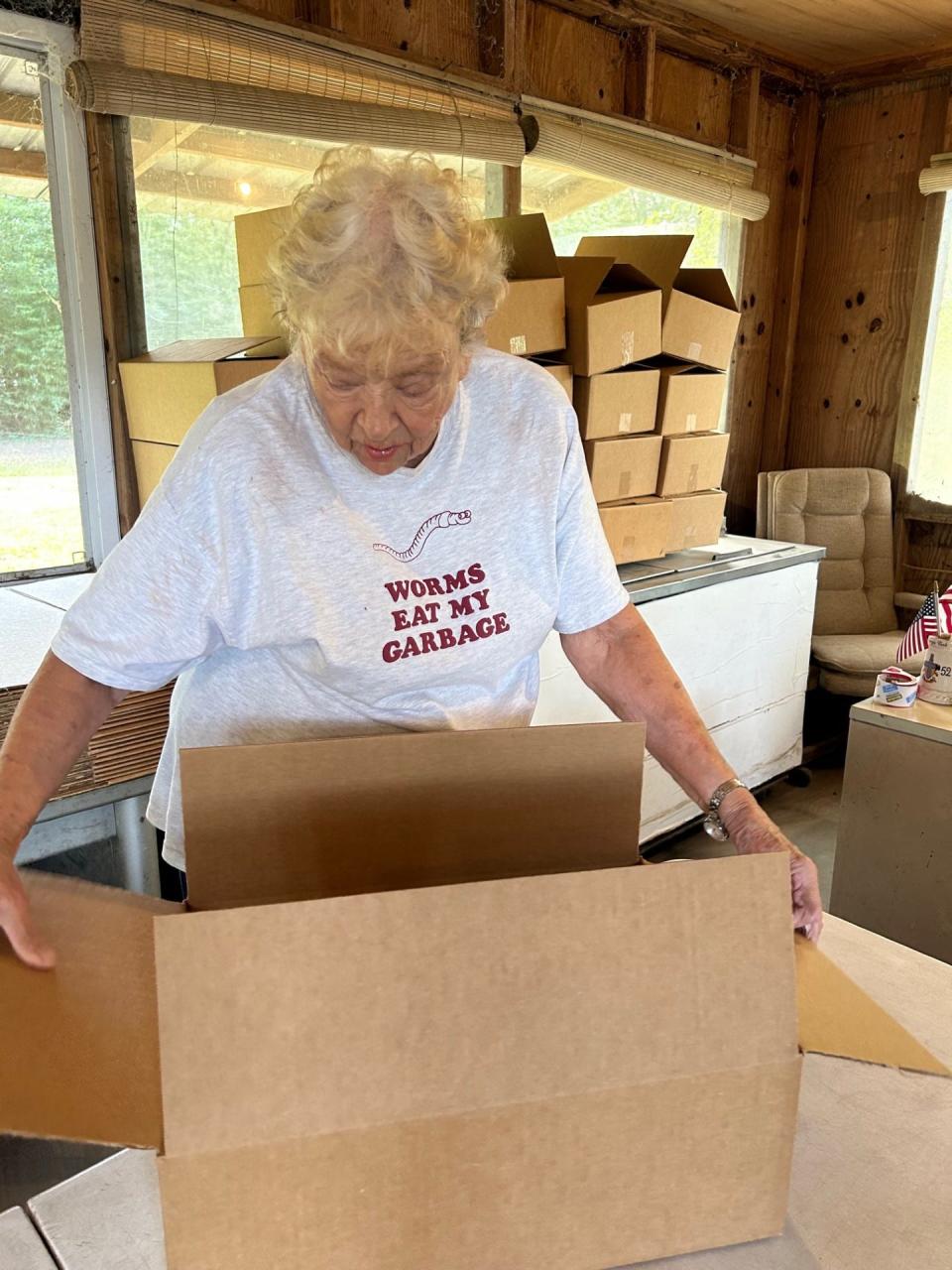 Daughtry's sister, Pat Doyle, assists with packing and delivering organic produce.