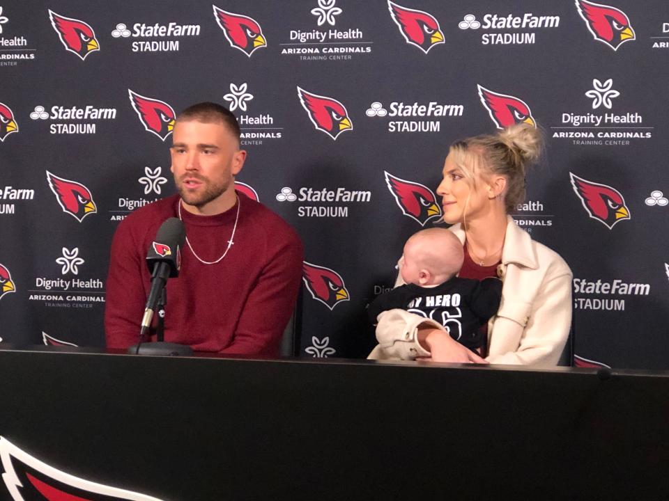 Arizona Cardinals tight end  Zach Ertz, wife Julie and their son Madden.