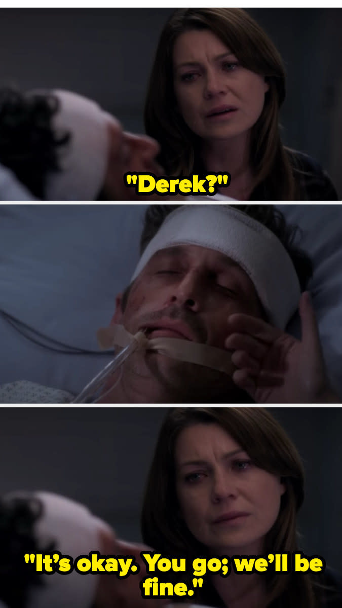 Meredith saying goodbye to Derek as he gets unplugged on "Grey's Anatomy"