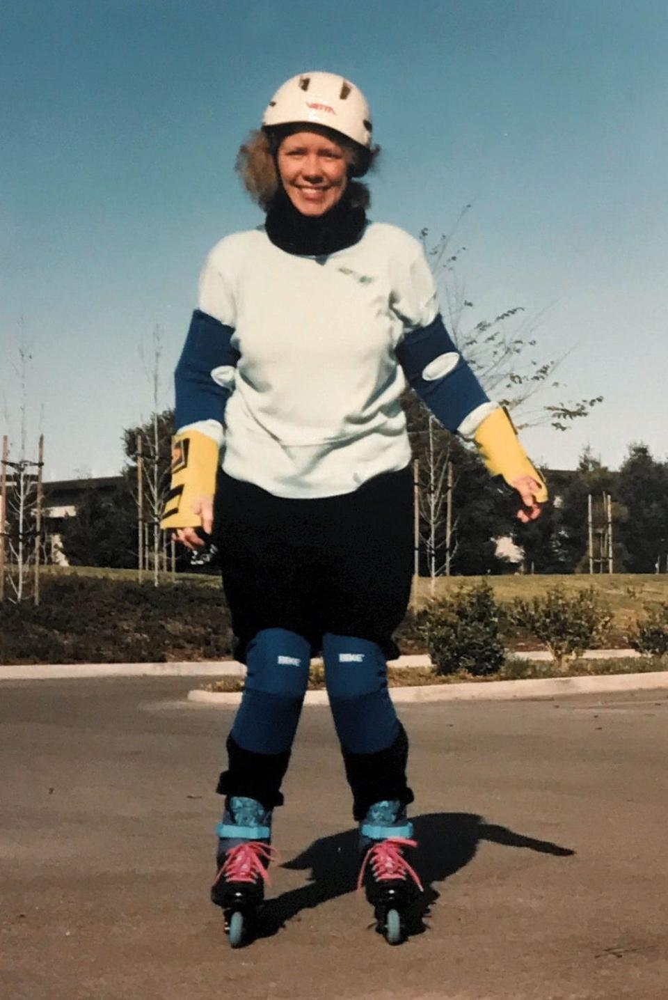 Louisa Rogers on inline skates in her 40s.