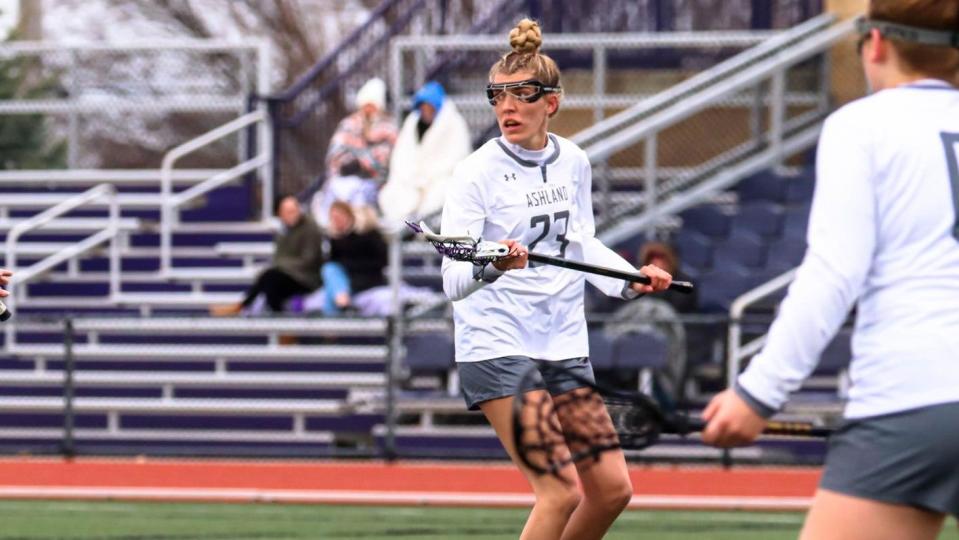 Ashland University junior midfielder Cassady Becker set a program single-game standard with six assists and tied the program record with 10 points in an 18-15 win over Tiffin on April 10 at Ferguson Field.