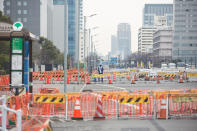 TOKYO, JAPAN - 2020/02/25: view of barricades at the Tokyo 2020 Olympic / Paralympic Village construction site in Tokyo. After the events at the Diamond Princess Cruise Ship in Yokohama Harbour concerning the COVID-19 Coronavirus and the management of Japanese authorities, voices were raised if the Tokyo 2020 Olympic and Paralympic Games should be relocated to a different country. Sparking a discussion internationally. (Photo by Stanislav Kogiku/SOPA Images/LightRocket via Getty Images)