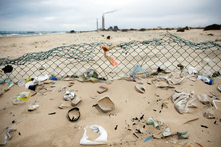 FILE PHOTO: Plastic waste is seen on Zikim beach, on the Mediterranean coast near the southern city of Ashkelon, Israel February 10, 2019. REUTERS/Amir Cohen
