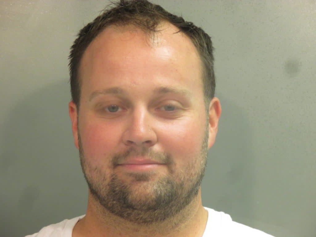 Josh Duggar in a booking photo following his arrest on 29 April 2021 in Fayetteville, Arkansas (Washington County Sheriff’s Office via Getty Images)