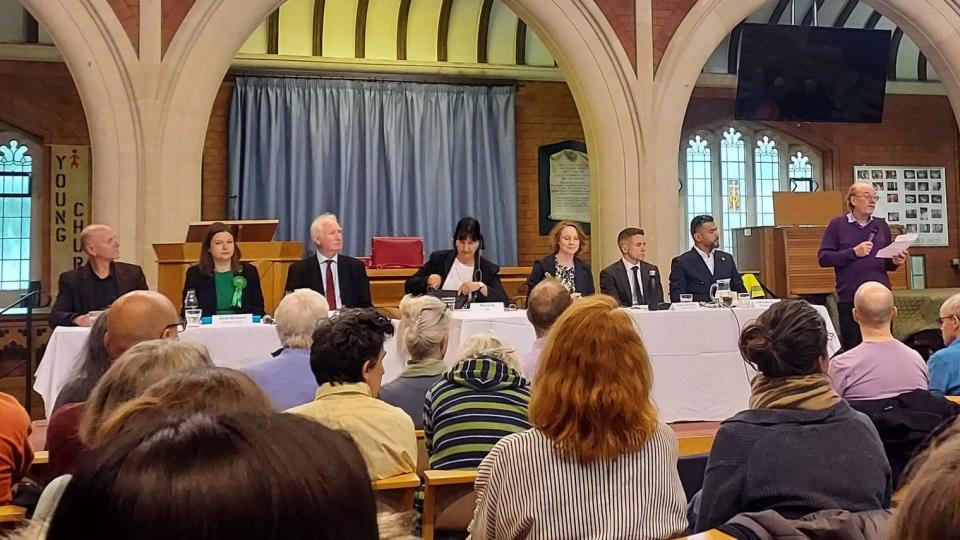Six of seven of Cambridge's election candidates at a hustings event