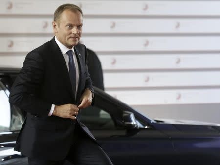 European Council President Donald Tusk arrives at the Eastern Partnership Summit in Riga, Latvia, May 21, 2015. REUTERS/Ints Kalnins