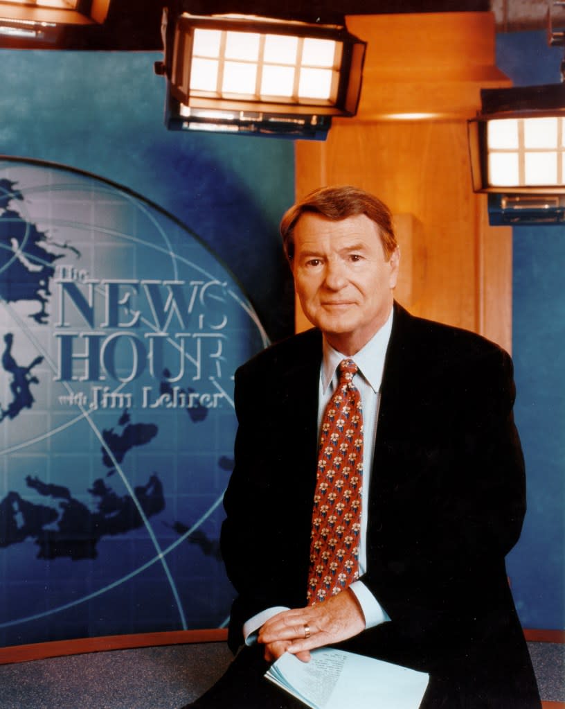 MacNeil left anchoring duties at “NewsHour” after two decades in 1995 to write full-time. Jim Lehrer (above) took over the newscast alone, and he remained there until 2009. AP