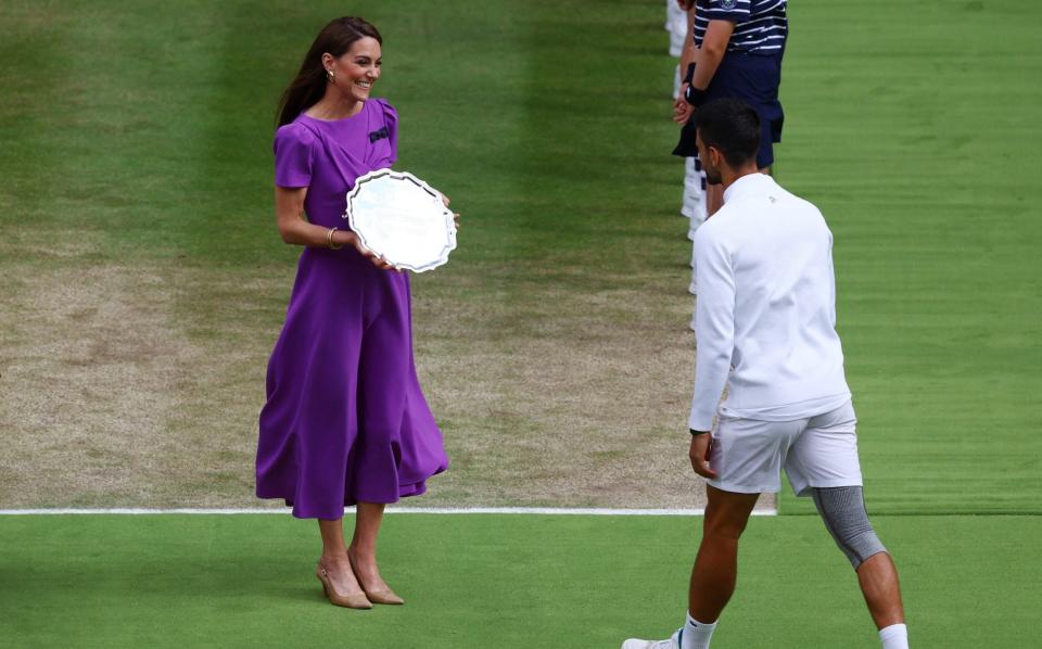 The Princess presents the runners-up plate to Djokovic