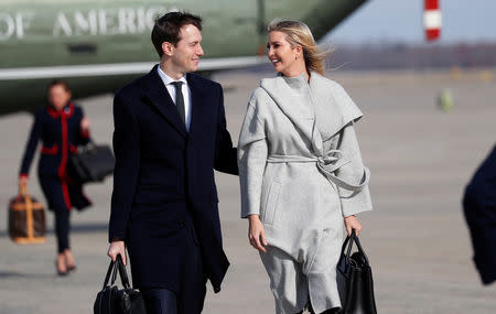 White House advisors Jared Kushner and Ivanka Trump walk to Air Force One to depart for Argentina and the G20 Summit with U.S. President Donald Trump at Joint Base Andrews in Maryland, U.S., November 29, 2018. REUTERS/Kevin Lamarque/Files