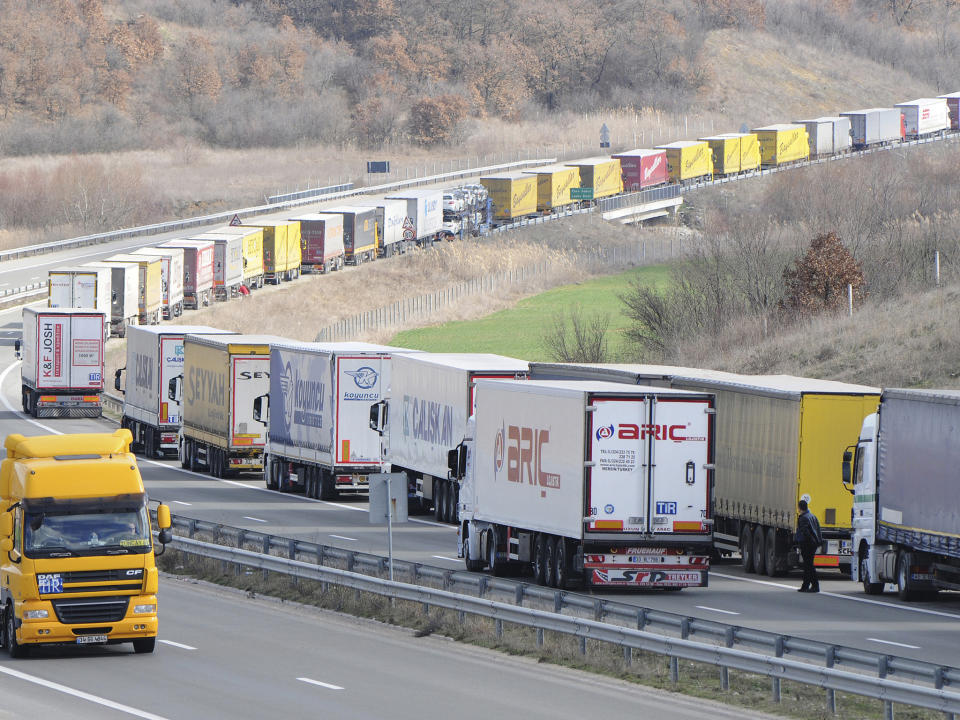 Hundreds of lorries queue for miles at the border between Turkey and Bulgaria: Reuters