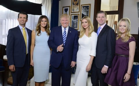 Mr Trump has four adult children from his previous marriages, and a younger son Barron with wife Melania - Credit: Fred Watkins/Disney ABC Television Group