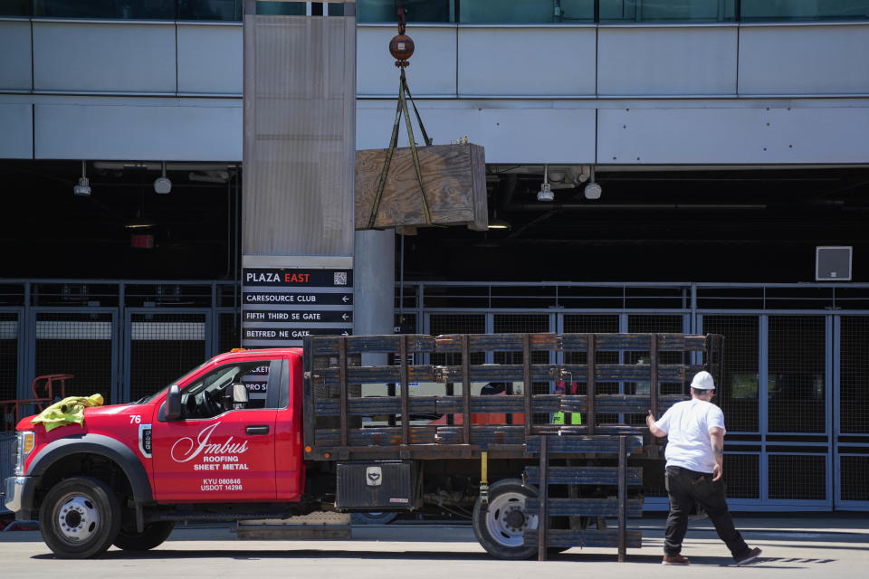 Work being done on Paycor Stadium on Monday April 22, 2024.