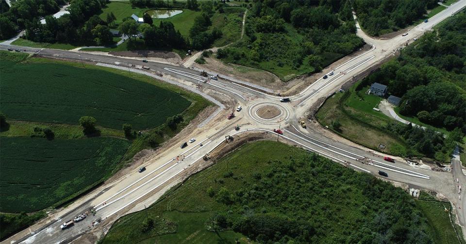 A single-lane roundabout on Highway 33 at Highway I, just west of the village of Saukville, opened Oct. 14, 2022.