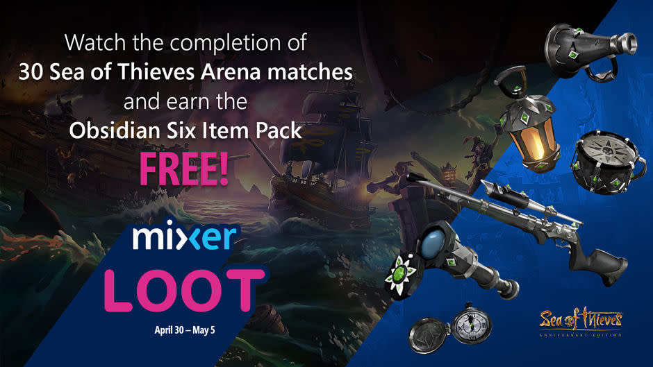 " The first Mixer Loot festival willrun from April 30th to May 5th, and involve people watching 30 arena battlesin Sea of Thieves