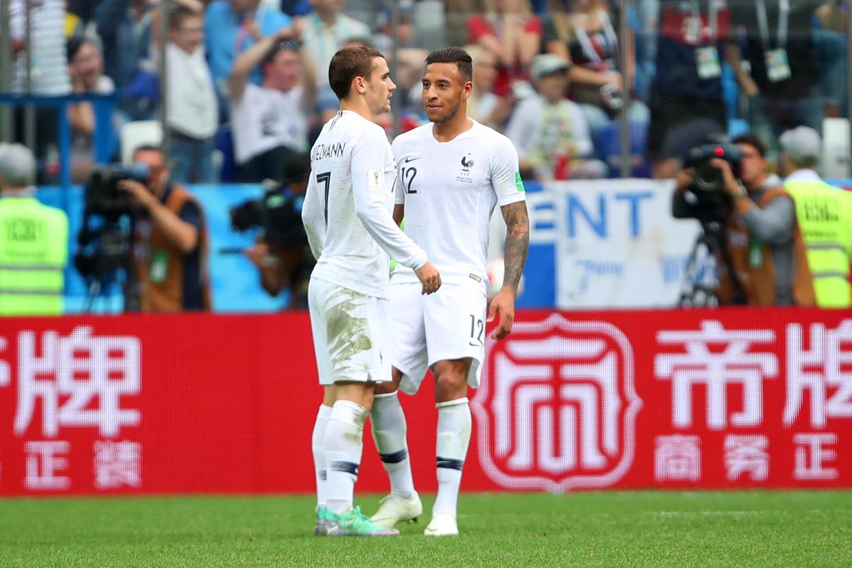 No celebration for Antoine Griezmann (left) out of respect for the South American nation