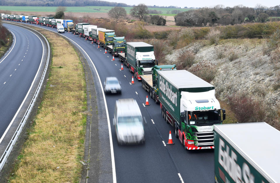A line of lorries in Kent, Britain. Photo: Toby Melville/Reuters