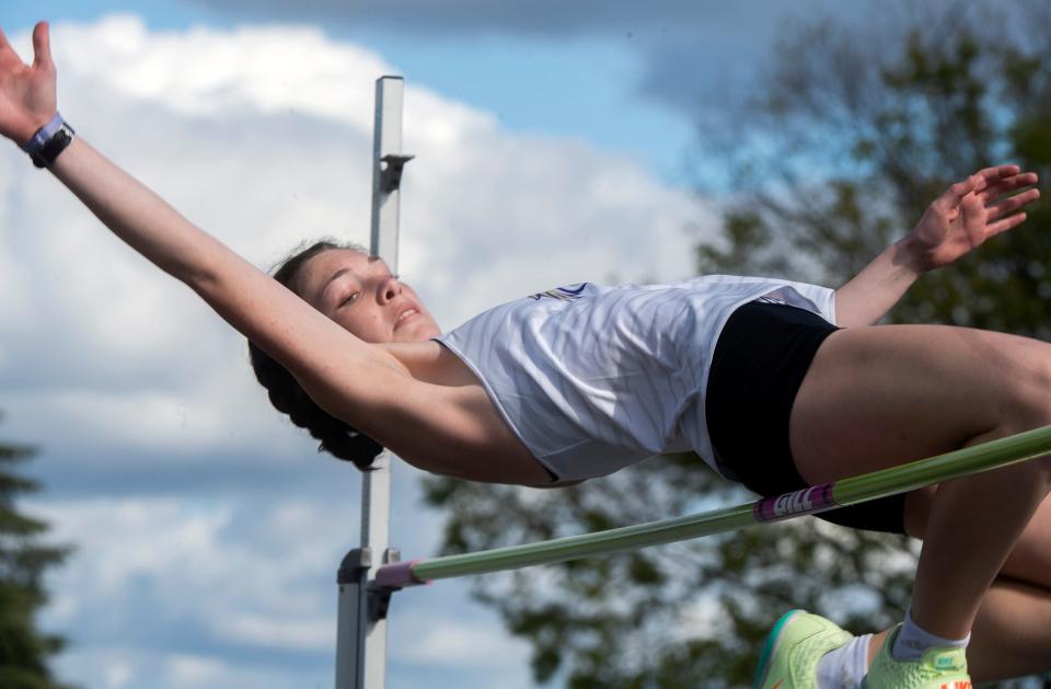 Tokay's Brooke Frisk competes in the girls high jump during a track meet at Tokay in Lodi on Thursday, Mar. 29, 2023. Athletes from Tokay, Lodi, St. Mary's and West high schools competed in the event. CLIFFORD OTO/THE STOCKTON RECORD