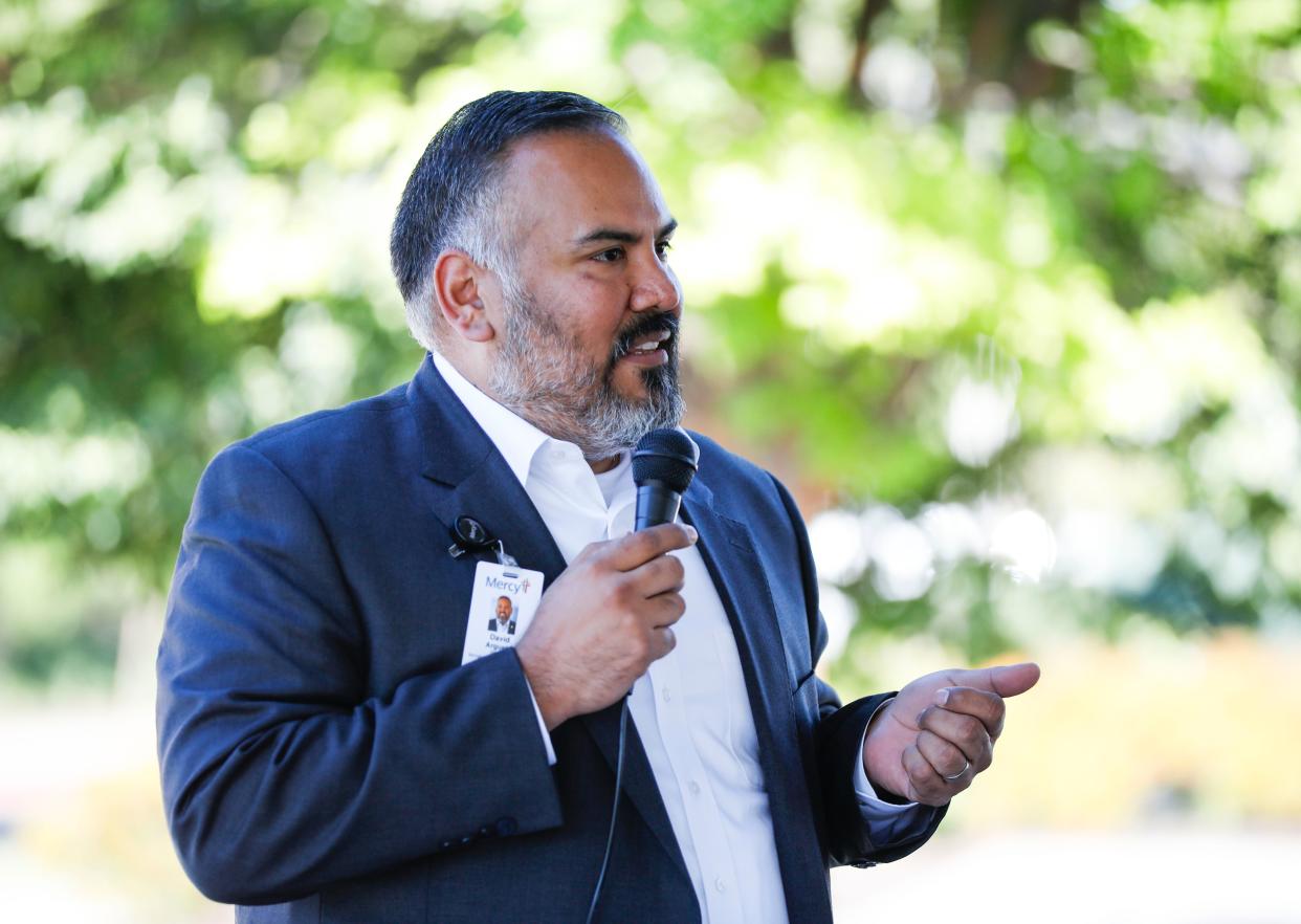 Mercy Springfield Communities President David Argueta speaks at a groundbreaking ceremony for Mercy's new south side emergency department on Friday, Oct. 6, 2023.