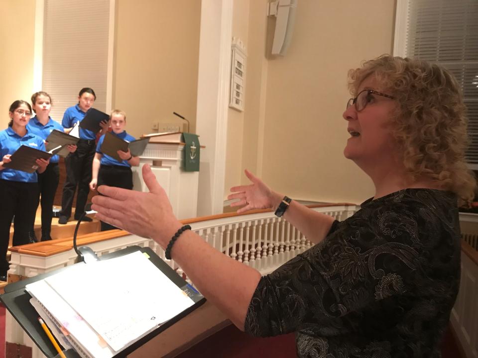 Artistic director and Haddonfield music teacher Poll Murray rehearses members of her ChildrenSong youth choir for an  upcoming performance Nov. 20, 2022, at Radio City Music Hall's annual Christmas show in New York City.