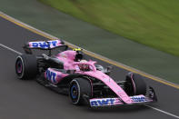 Alpine driver Pierre Gasly of France races his car during a practice session ahead of the Australian Formula One Grand Prix at Albert Park in Melbourne, Friday, March 31, 2023. (AP Photo/Asanka Brendon Ratnayake)