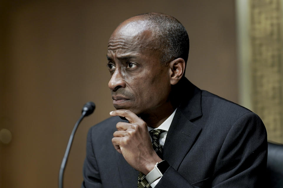 Philip Jefferson, nominee to be a member of the Federal Reserve Board of Governors, listens during a Senate Banking, Housing and Urban Affairs Committee confirmation hearing on Thursday, Feb. 3, 2022, in Washington. (Ken Cedeno/Pool via AP)