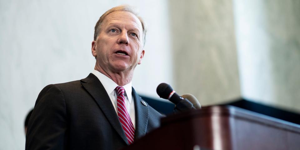 Rep. Kevin Hern, a Republican of Oklahoma, speaks during a Republican Study Committee press conference on Wednesday, May 19, 2021.