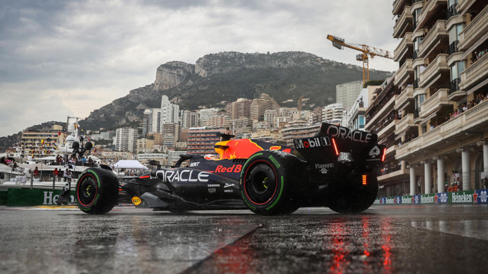 Formula 1 driver Max Verstappen driving on the famed street circuit in Monaco during the 2023 Monaco Grand Prix.