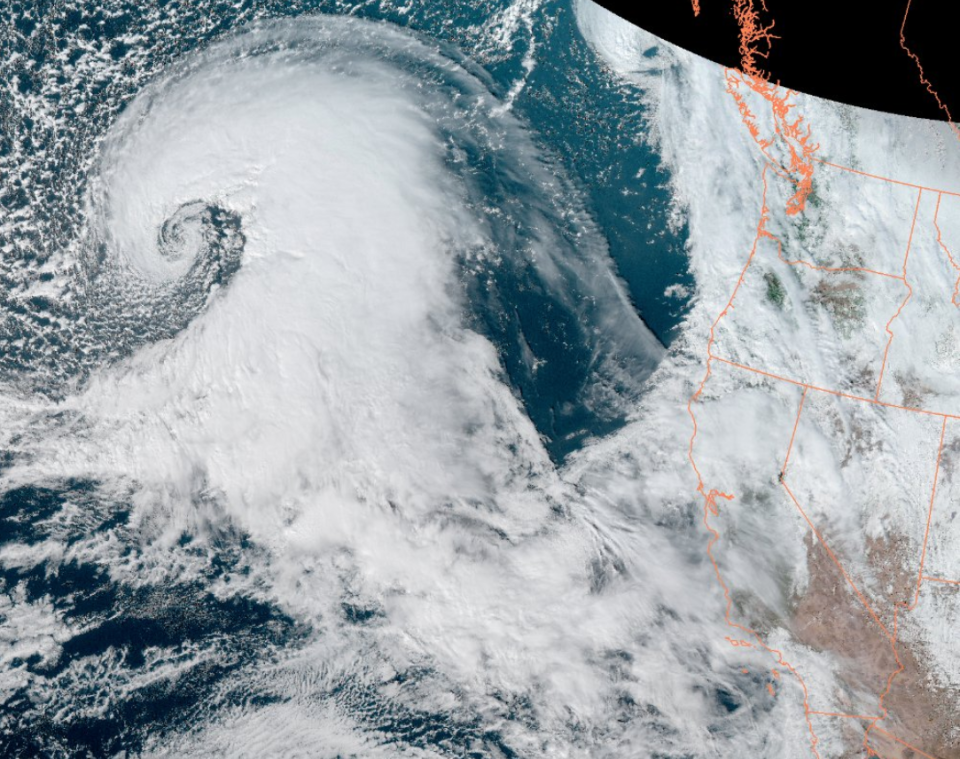 A satellite image of the storm heading towards California, taken on Jan. 3, 2023.