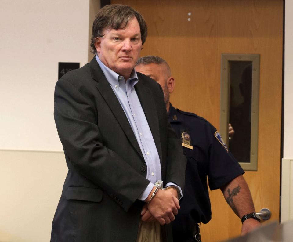 Rex A Heuermann, the architect accused of murdering at least three women near Long Island’s Gilgo Beach, appears before Judge Timothy P Mazzei in Suffolk County Court on Tuesday (AP)