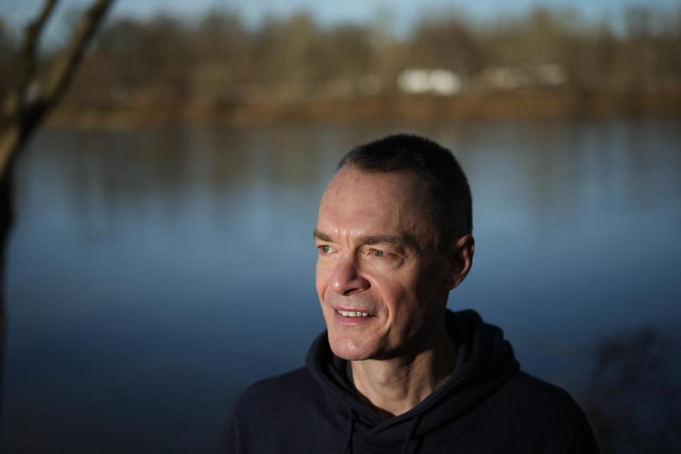 Simon Campbell poses for a photograph in Yardley, Pa., Friday, March 1, 2024. Pennsylvania is one of few states with a robust office for resolving open records disputes. Campbell, a prolific records requester who lives near Philadelphia, saw a request of his challenged at the Pennsylvania Supreme Court. He won. (AP Photo/Matt Rourke)