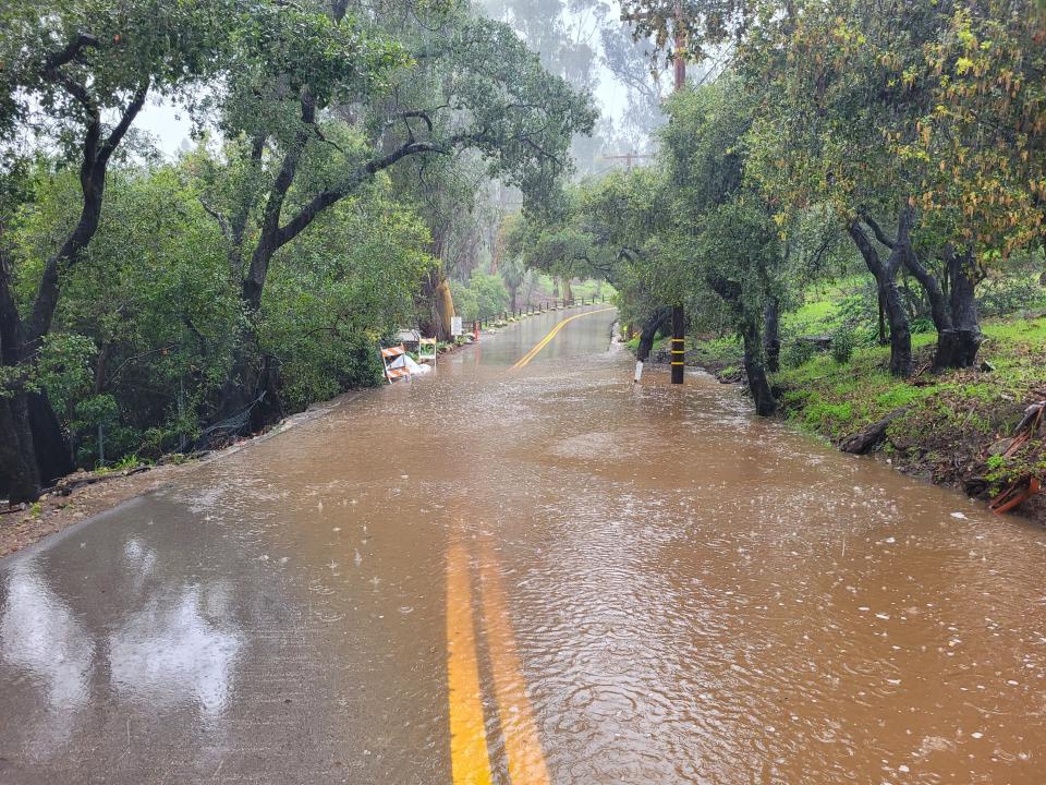 A flooded roadway in Santa Barbara County, California on 19 February 2024 (Santa Barbara County Public Works Department)