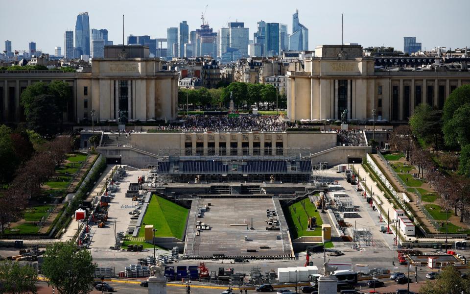 Champions Park at the Trocadero, under construction for the Paris 2024 Olympics