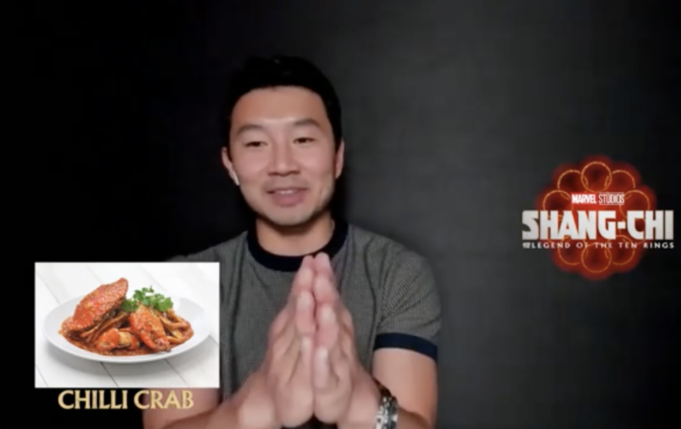 Simu Liu and Ronny Chieng, stars of Shang-chi And The Legend Of The Ten Rings, on what Singaporean dishes they would eat. One of the dishes Simu picked was chilli crab.