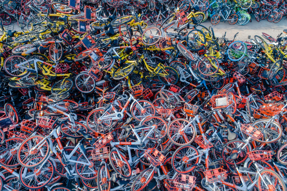 <p>A huge collection of abandoned bikes in Shanghai, China. (Photo: <span>Mathias Guillin</span>/Caters News) </p>