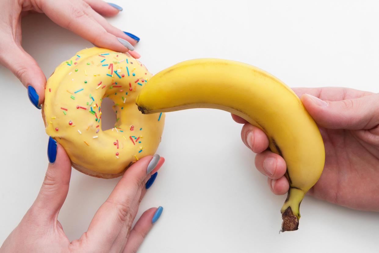 This donut-banana re-enactment is actually pretty accurate. (Photo: igor_kell via Getty Images)