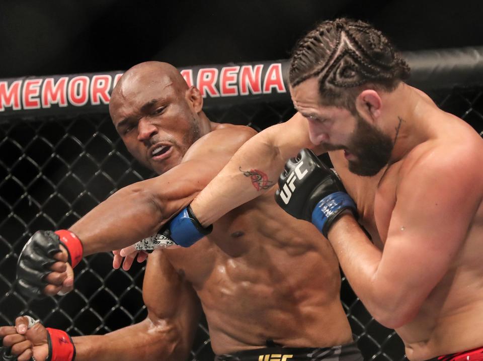 Kamaru Usman (left) knocked out Jorge Masvidal in the main event of UFC 261 (Getty Images)