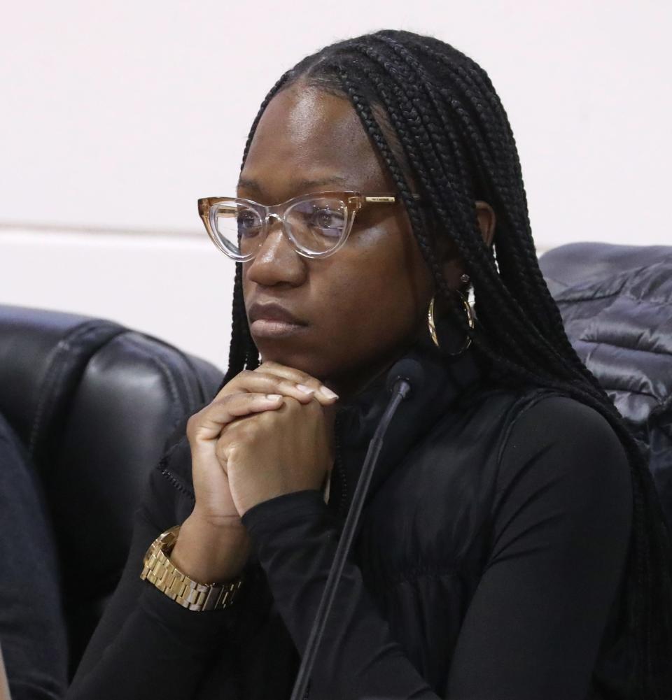 Board member Sabrina Charles-Pierre at the East Ramapo School Board meeting at district headquarters in Spring Valley March 5, 2024.