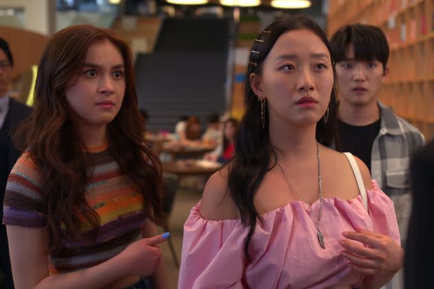 From left: Anna Cathcart as Kitty Song Covey, Gia Kim as Yuri and Choi Min-yeong as Dae in Episode 107 of 