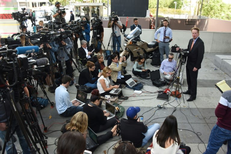 Dave Ring, the attorney representing the unnamed Italian actress and model who told Los Angeles police detectives that Weinstein raped her in a hotel room near Beverly Hills in 2013, speaks at a press conference in Los Angeles