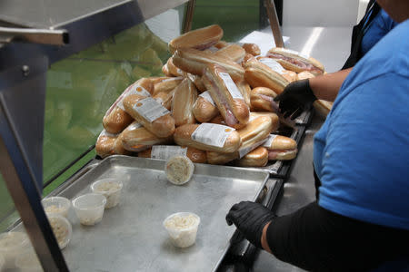 Sandwiches at a tent city set up to hold immigrant children separated from their parents or who crossed the U.S. border on their own, are seen in Tornillo, Texas, U.S., in this U.S. Department of Health and Human Services (HHS) image released on October 12, 2018. Courtesy HHS/Handout via REUTERS