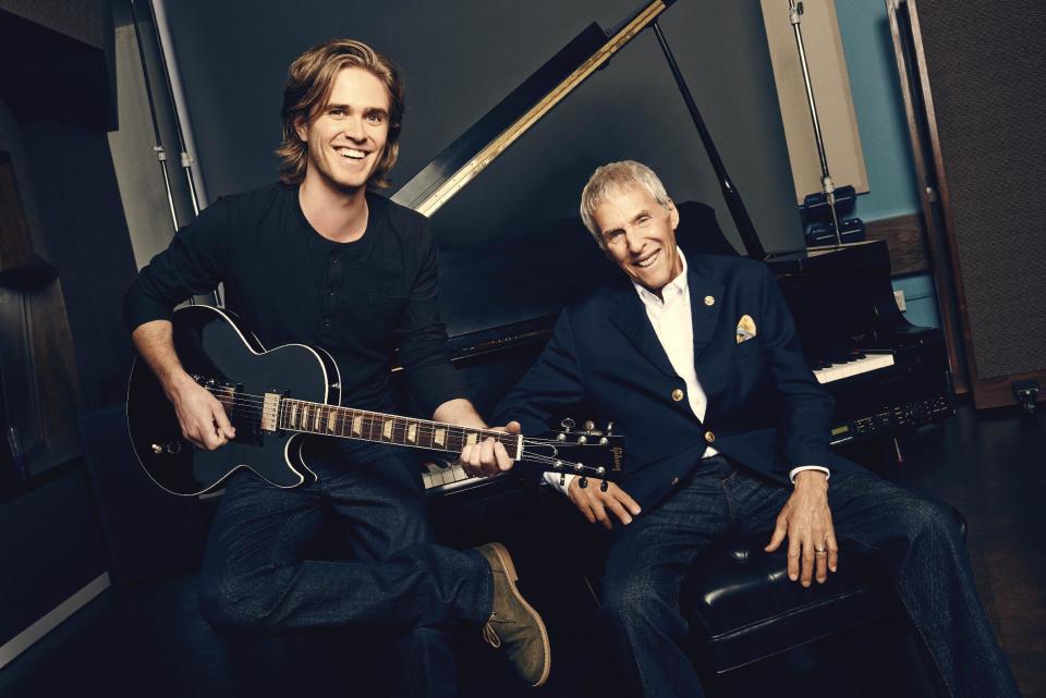 This publicity photo released by Richard Kornberg & Associates for the new musical “What’s It All About? Bacharach Reimagined," shows co-conceiver Karl Riabko, left, and composer Burt Bacharach. The show is currently performing off-Broadway at New York Theatre Workshop in New York. (AP Photo/Richard Kornberg & Associates, Eric Ray Davidson)