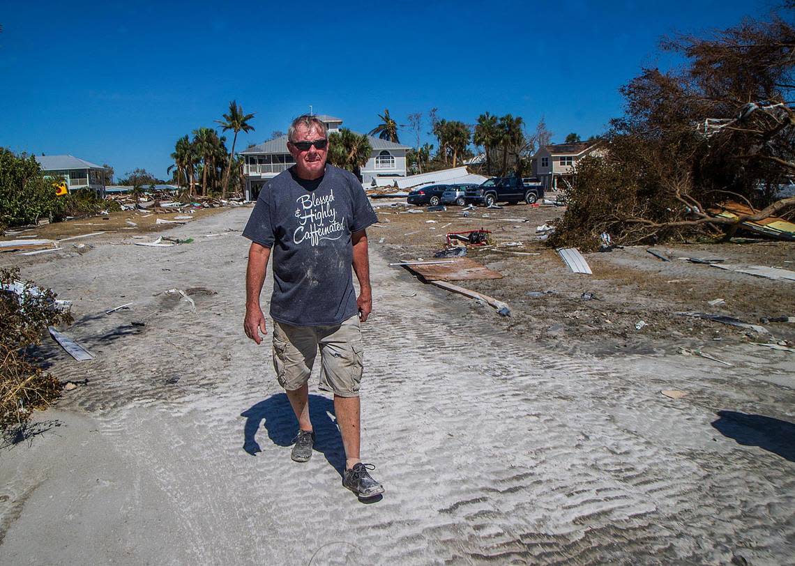 Pastor Forrest Critser, of the Beach Baptist Church in Fort Myers Beach, is devastated to see his church totaled two days after Hurricane Ian hit Florida’s west coast as a Category 4 storm, on Friday September 30, 2022.