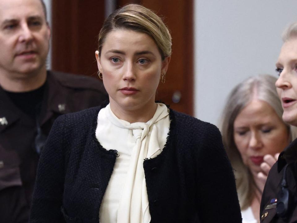 Amber Heard en el Tribunal del Condado de Fairfax, en Fairfax, Virginia, el 5 de mayo de 2022 (AFP/Getty)