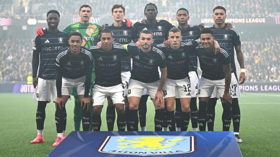 Aston Villa line up ahead of their Champions league tie at Young Boys in Switzerland