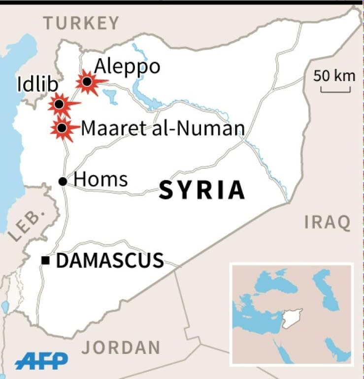 Map of Syria locating the latest deadly airstrikes on schools and hospitals in Syria