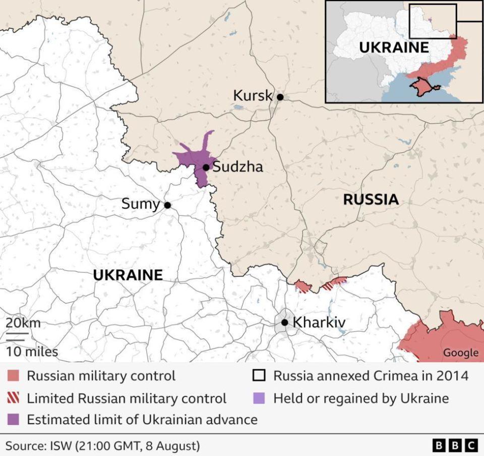 A graph showing the Kursk region in relation to Ukraine