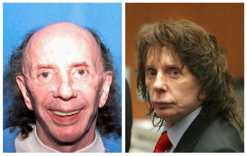 FILE PHOTO: A combination photo shows music legend Phil Spector in prison in Corcoran and in court in Los Angeles